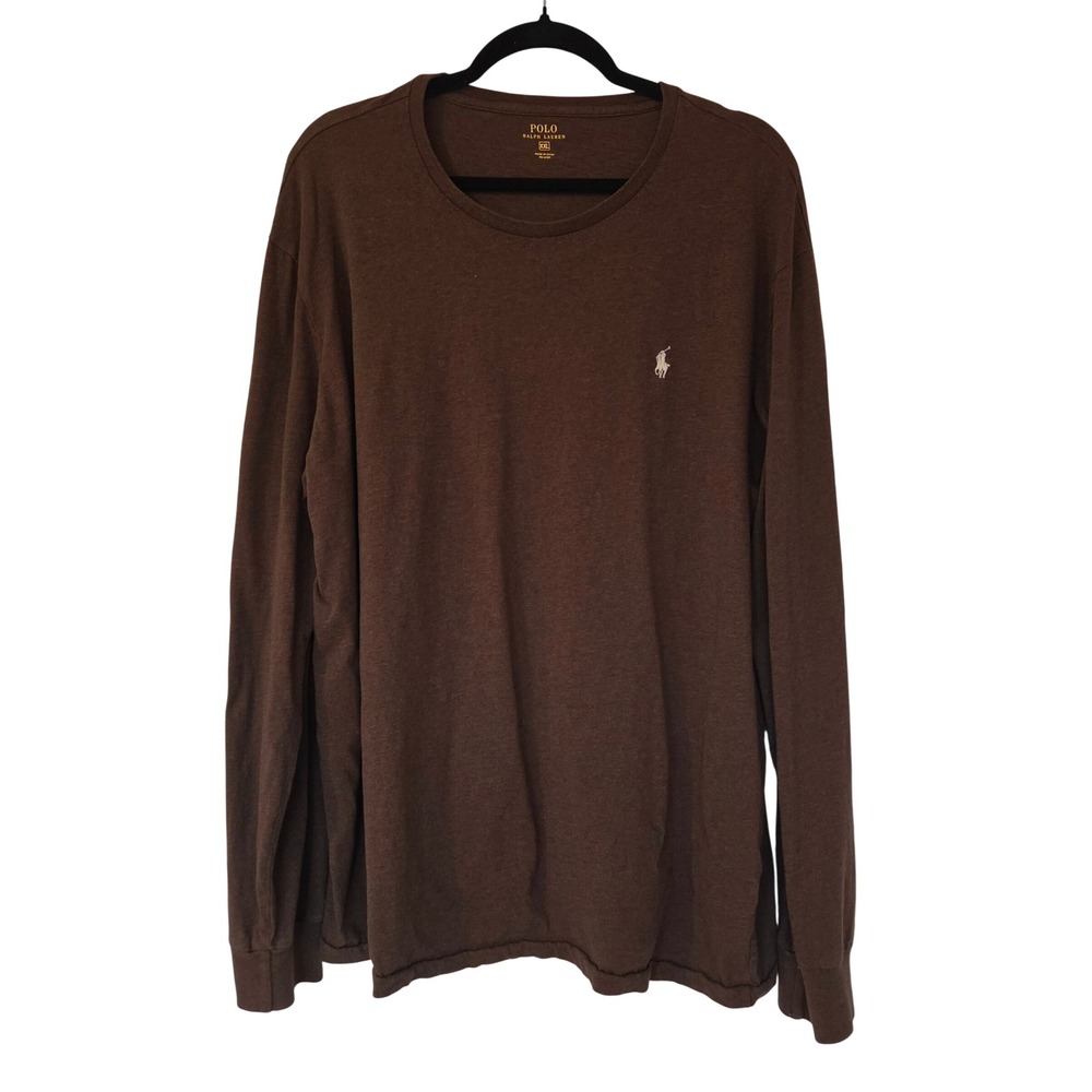 Polo Ralph Lauren Mens Long Sleeve T-Shirt XXL Brown Pony Logo Preppy Old Money